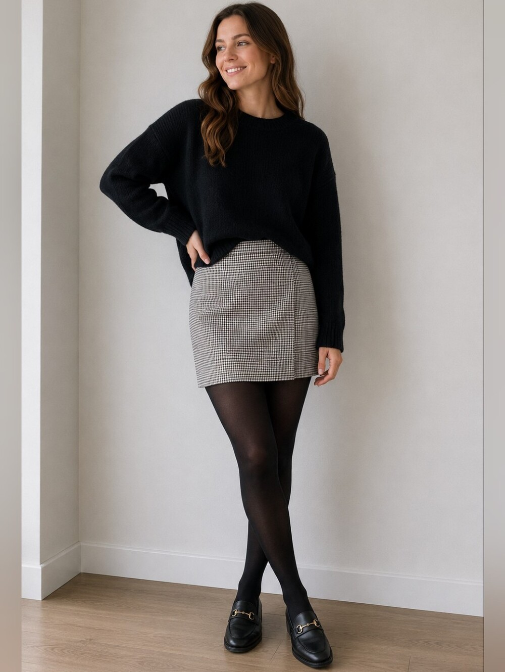 Rachel Zoe Houndstooth Plaid Mini Skirt Sz 12 Preppy Academic Classic Fall Twee
